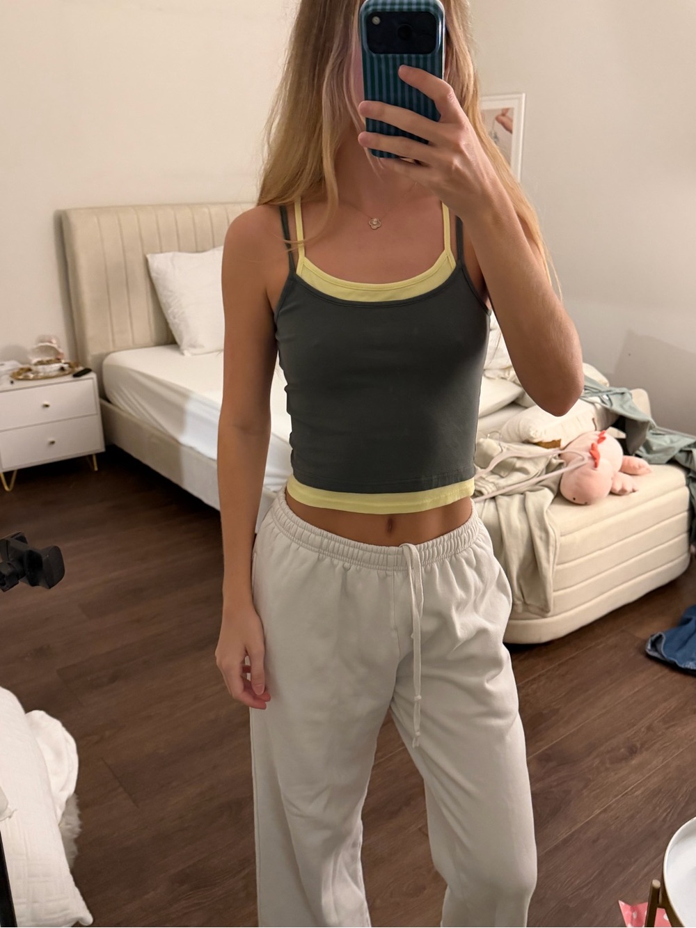 Edikted Olive Double-Strap Camisole with Yellow Trim - Picture 1 of 3